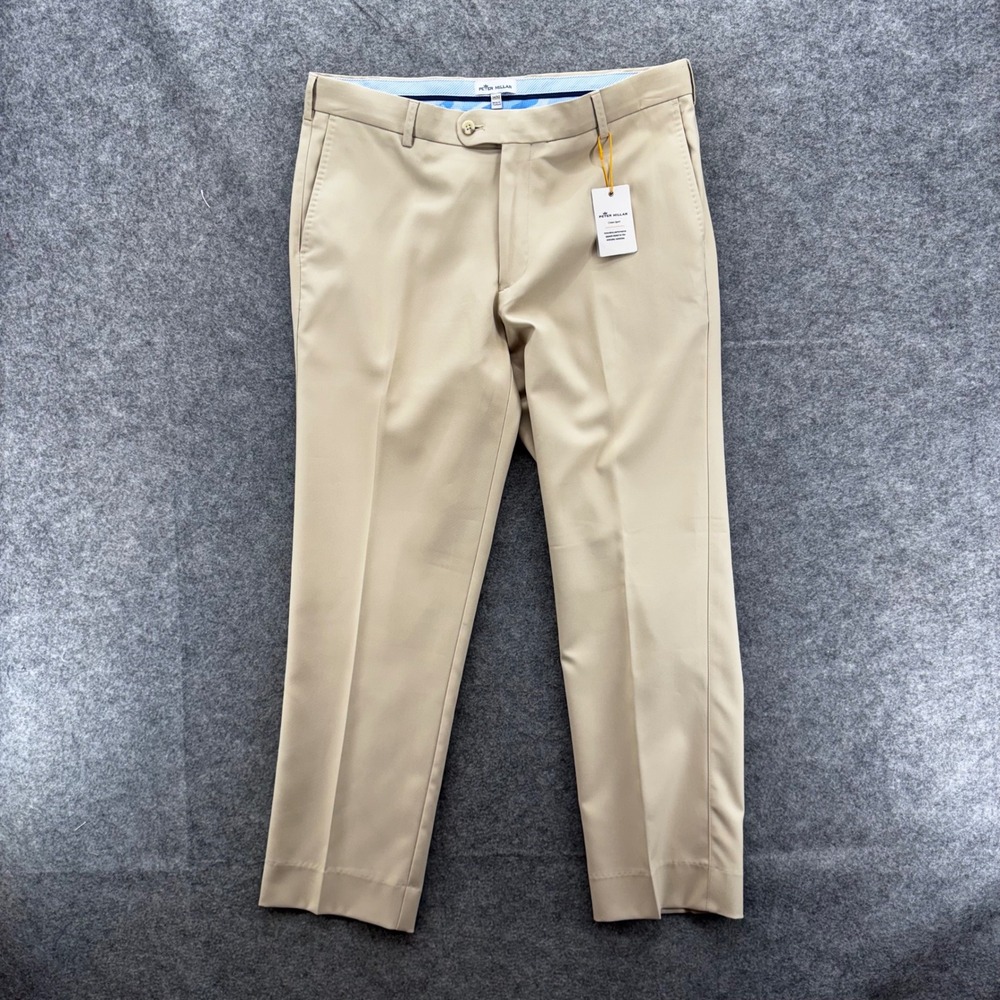 Peter Millar Mens Durham High Drape Performance Khaki Pant 34x28 Flat Front Golf - Picture 3 of 12
